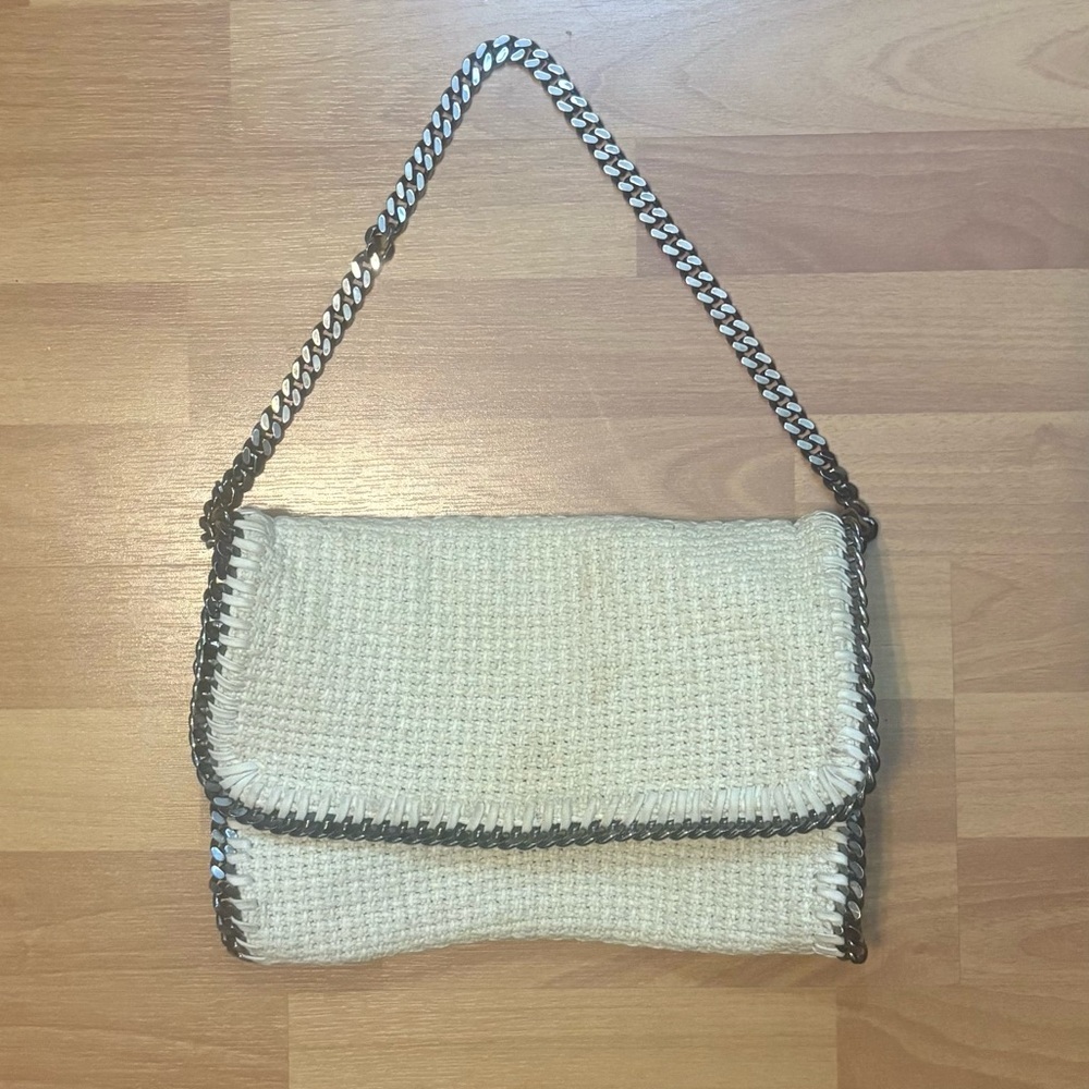 Stella McCartney Raffia Cream Falabella Flap Shoulder Bag Chain Clutch